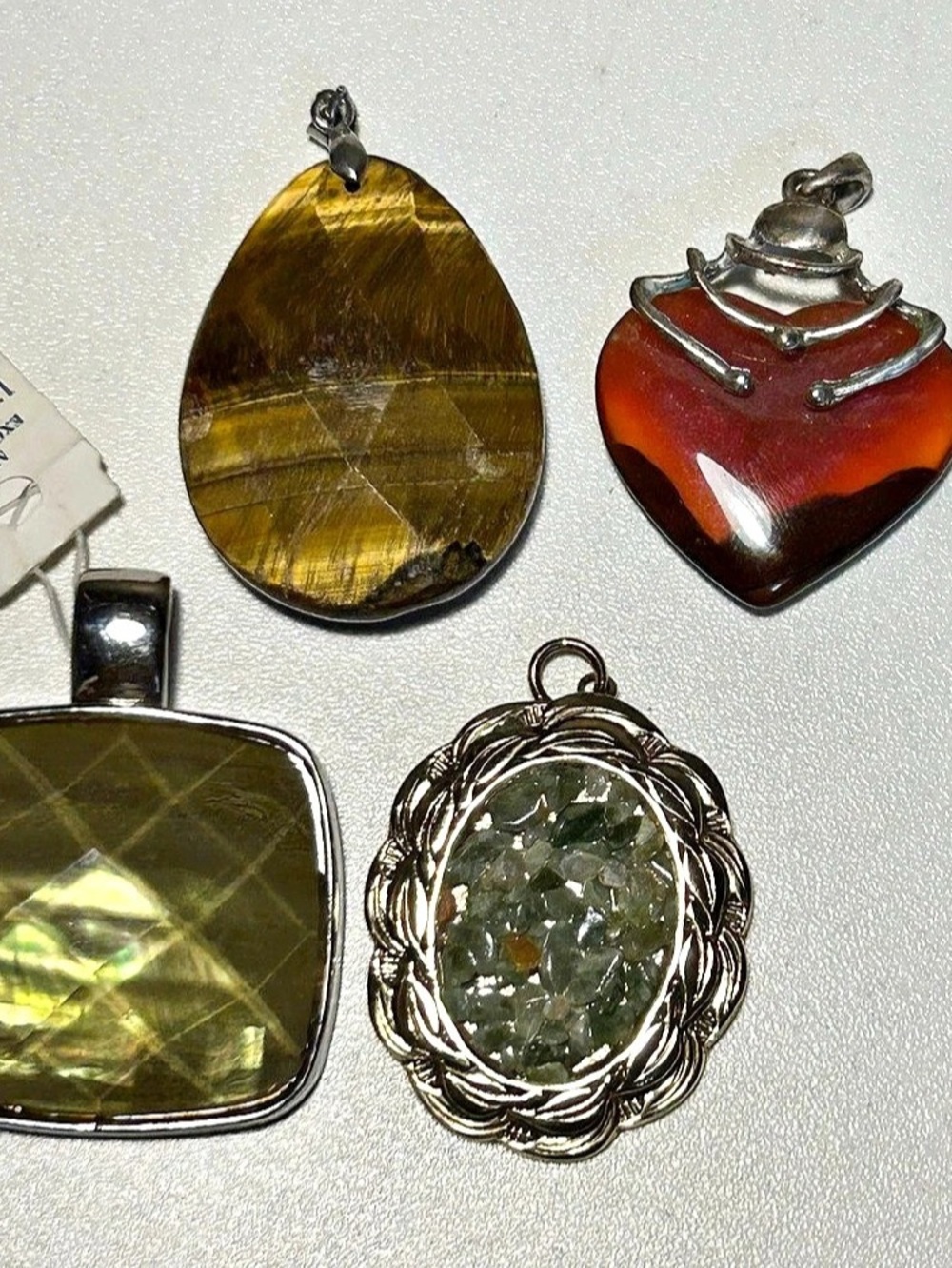 Lot Of 4 Pendants Stone Tigers Eye Agate Jade Lia Sophia